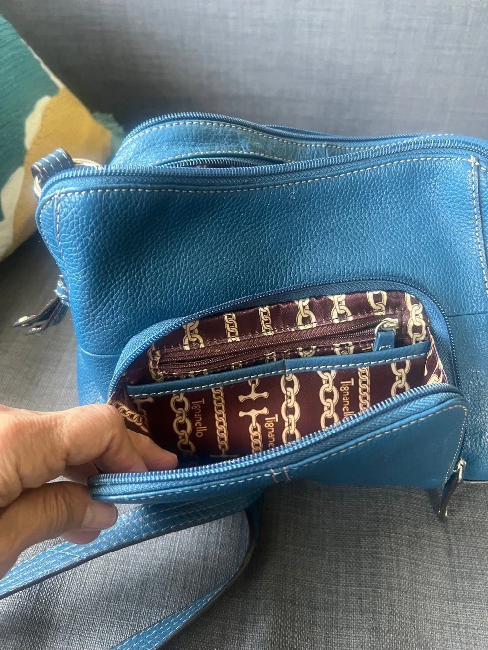 Blue Leather Tignanello Crossbody Bag - Classic Pebbled Leather organizers style